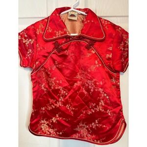 Kids Cheongsam Top Red Gold Floral Asian Chinese New Year Girl Outfit 1831
